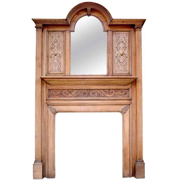 An Antique Carved Oak Fire Surround With Bevelled Mirror Circa 1900