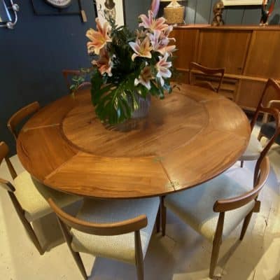 Extendable Circular Teak Flip-Flap Lotus Dining Table by Dyrlund