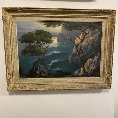 Moonlit Coastal Landscape Oil Painting
