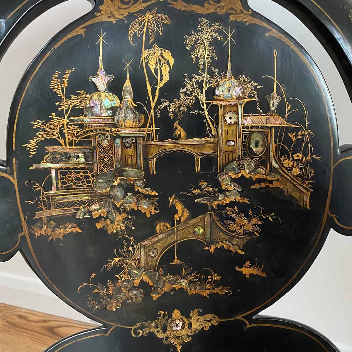 A Victorian Japanned and Inlaid Papier Mache Slipper Chair - Image 6