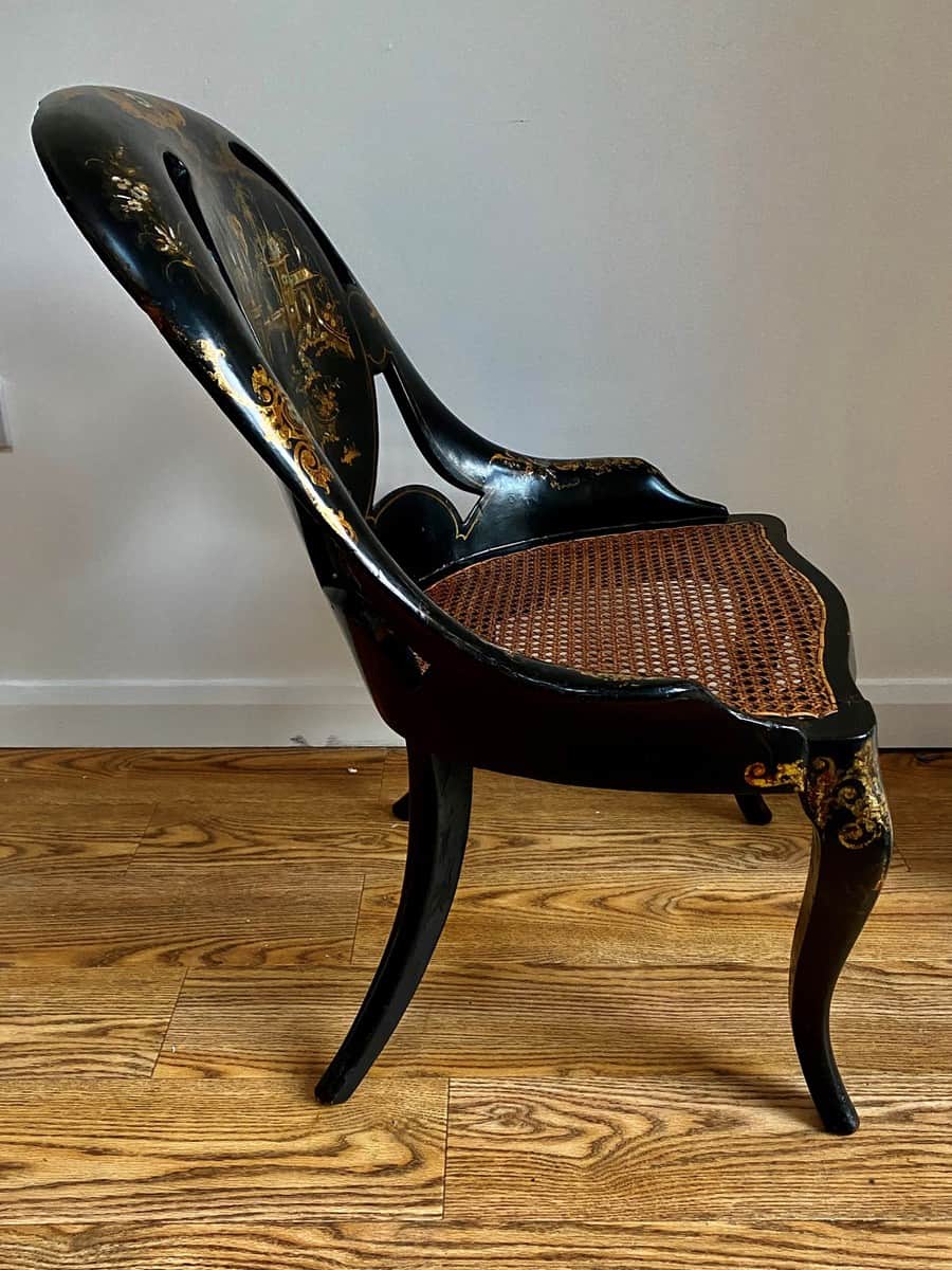 A Victorian Japanned and Inlaid Papier Mache Slipper Chair - Image 4