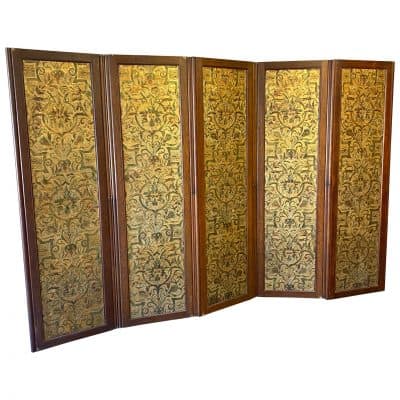A C19th Embossed Leather & Oak Room Divider Screen