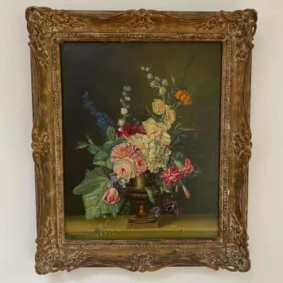 Flowers in a Vase Still Life Oil on Board