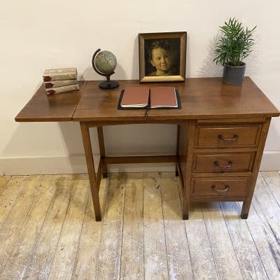 Vintage Oak Drop-Leaf Desk of Small Proportions