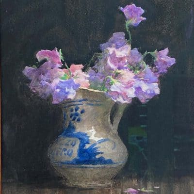 Still Life Watercolour Jug With Sweet Peas by Gerald Ackermann (1876-1960)
