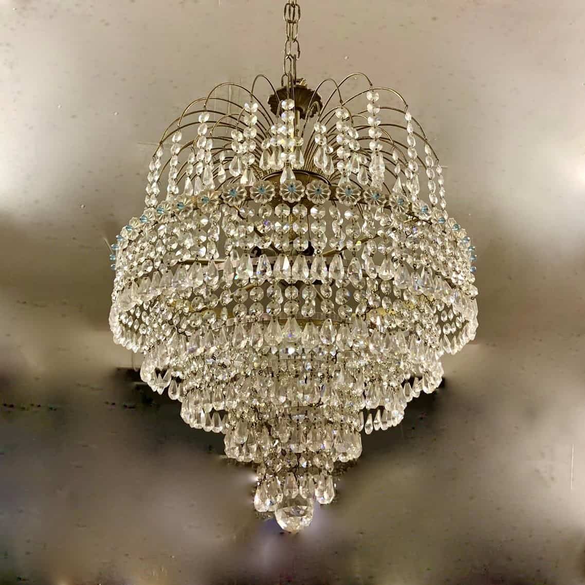 Vintage Crystal Five Tier Chandelier (Eight Available)