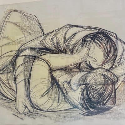 Park Lovers Pastel Drawing by Nigel Lambourne