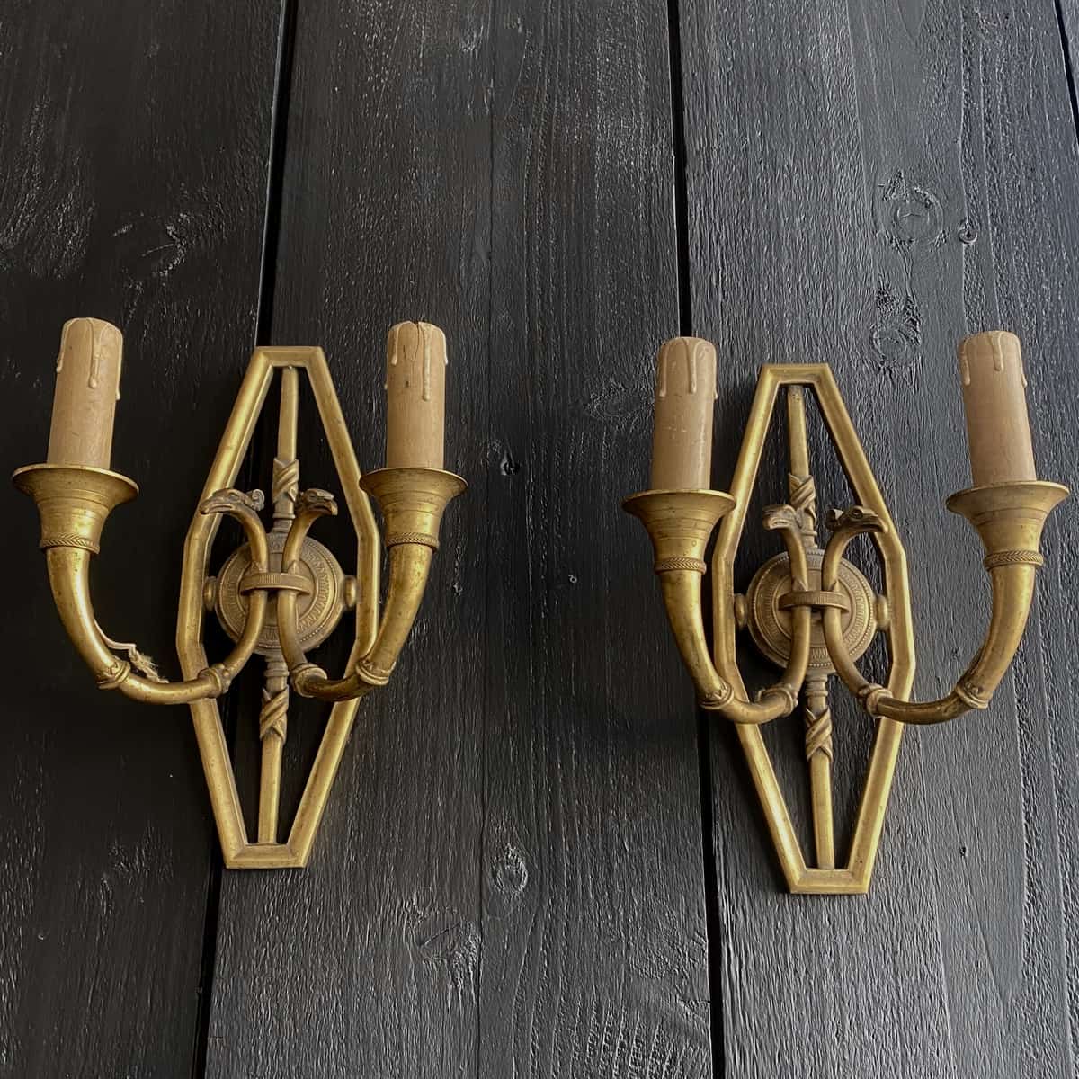 PAIR OF C19TH FRENCH GILT BRONZE WALL SCONCES