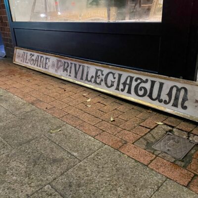 Large Vintage Hand Painted Sign "Privileged Altar"