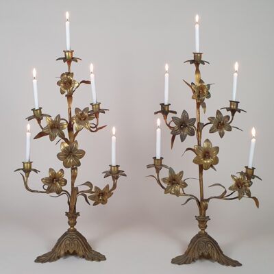 A Large Pair of French Gilt Metal Church Candelabra