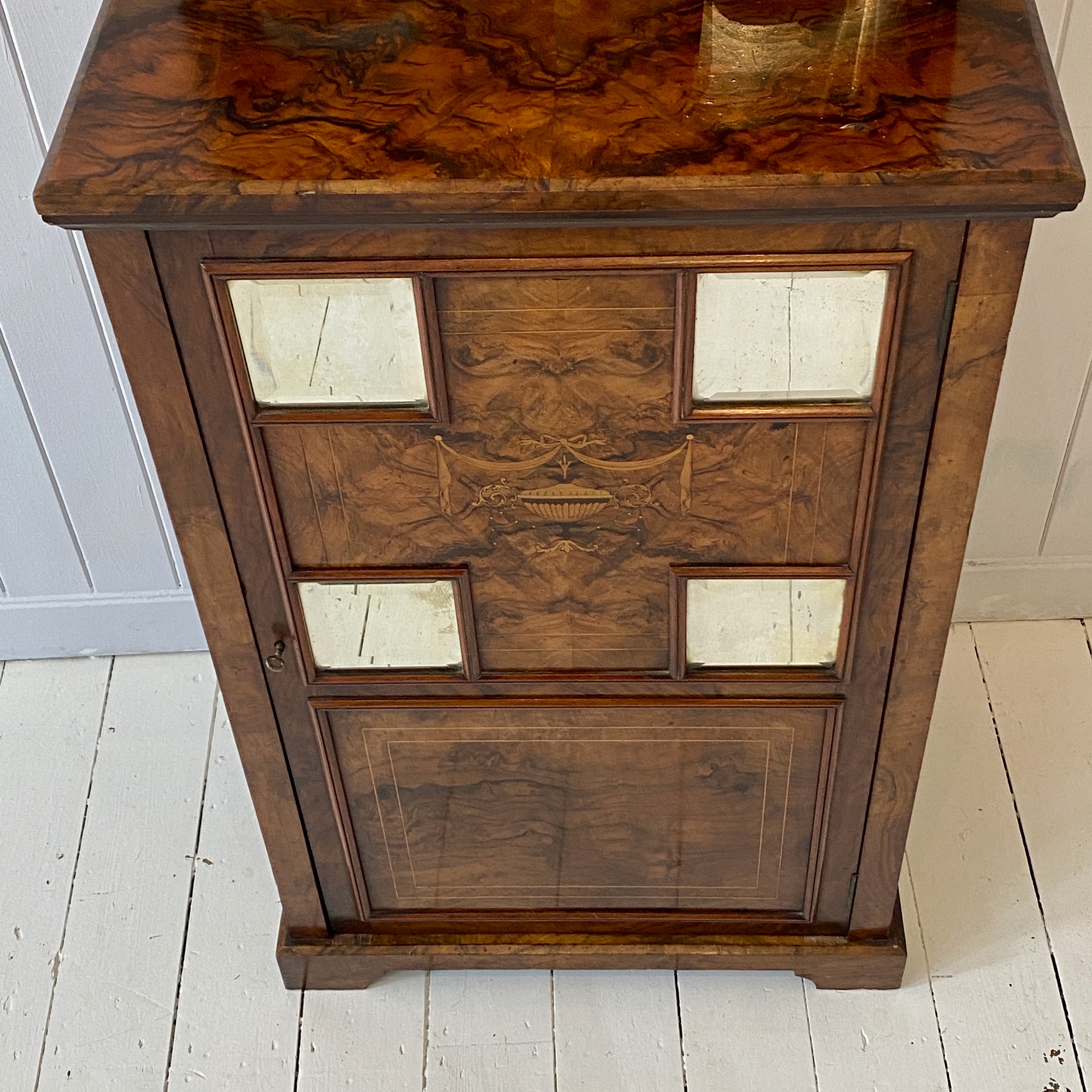 Edwardian Burr Walnut Marquetry Inlaid Cabinet - Image 4