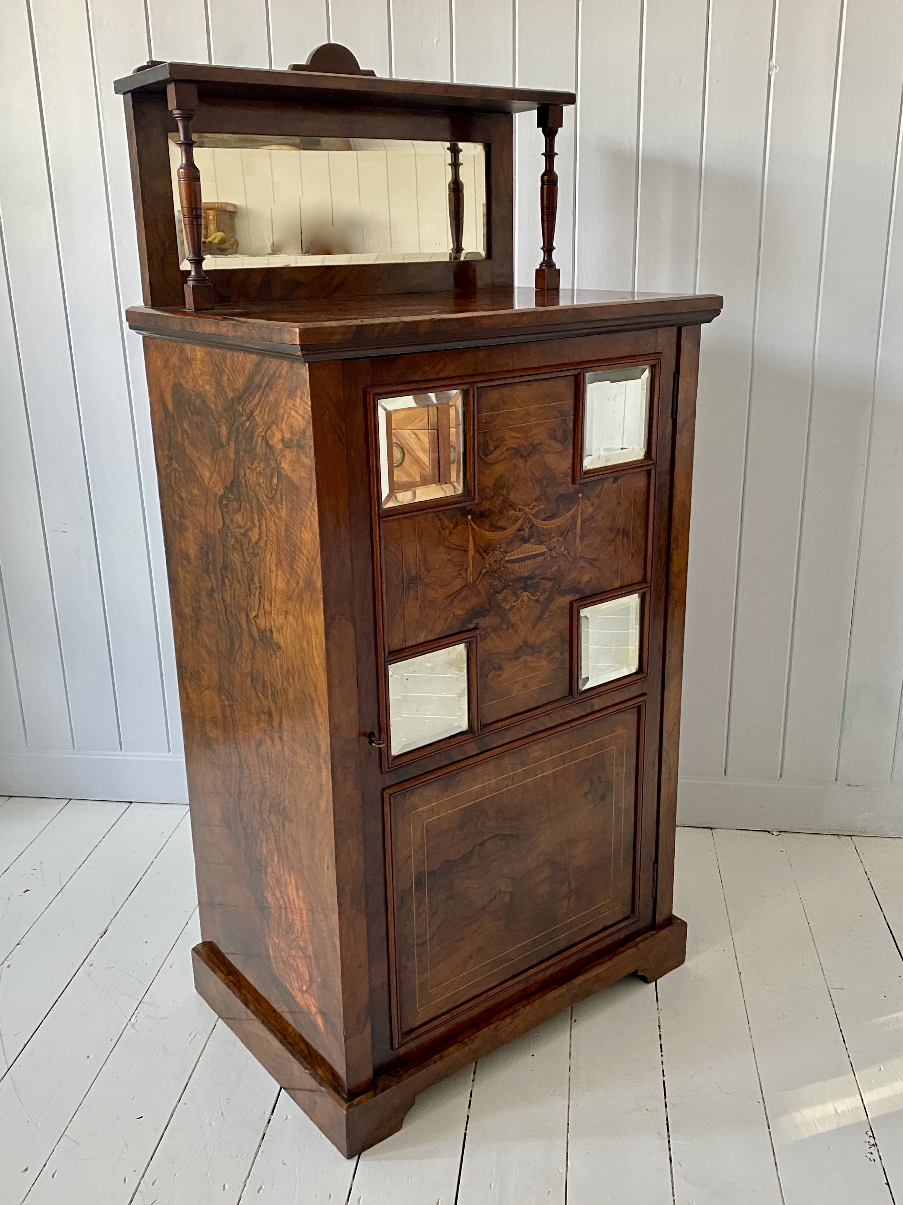 Edwardian Burr Walnut Marquetry Inlaid Cabinet - Image 2