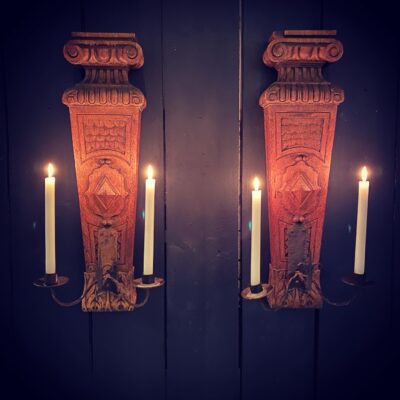 Oak and Iron Wall Sconces