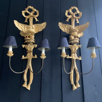 A Large Pair of Giltwood Empire Style Wall Sconces