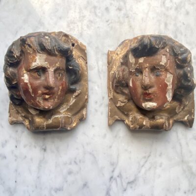 Pair of Wood and Gesso Angel Embelishments
