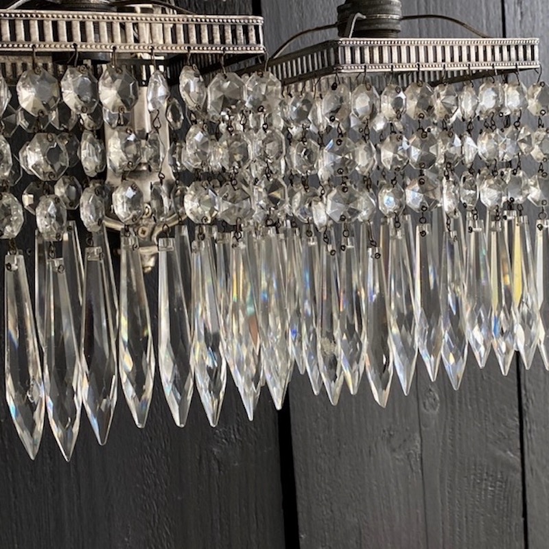 Pair of Silver Nickel and Crystal Wall Lights Circa 1910 - Image 5