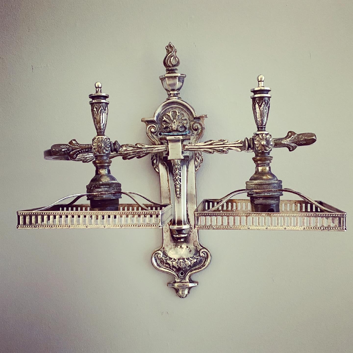 Pair of Silver Nickel and Crystal Wall Lights Circa 1910 - Image 7