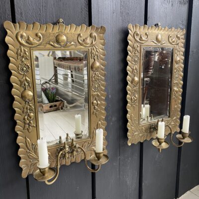 Pair of Arts & Crafts Brass Mirrored Wall Sconces