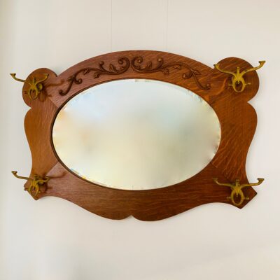 Art Nouveau Oak Hall or Bistrot Mirror