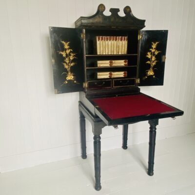 C19th Chinoiserie Lacquered Secretaire Bookcase on Stand