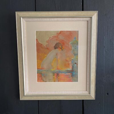 Nude by a Fountain Framed Pastel by Pierre Milon