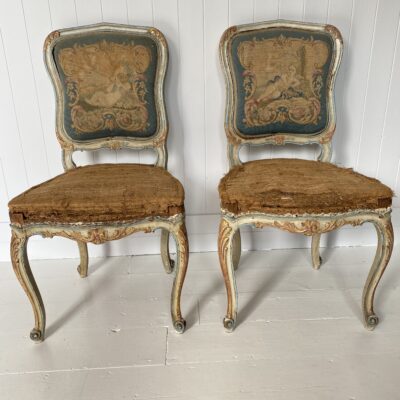 NOW SOLD Pair of Antique French Painted Tapestry Chairs