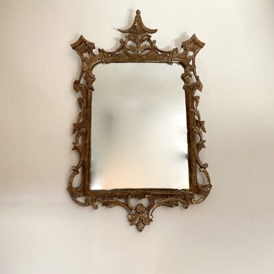 Carved Silver Giltwood Chippendale Style Mirror