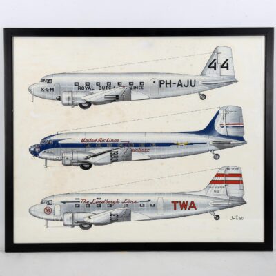 Pair of Douglas Dakota DC2/3 Gouache Illustrations by Jean Cuny
