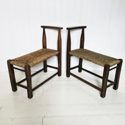 Unusual Pair of Provincial Rush Seat Stools