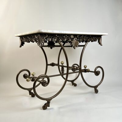 Antique French Wrought Iron And Marble Patisserie Table (Pair Available)