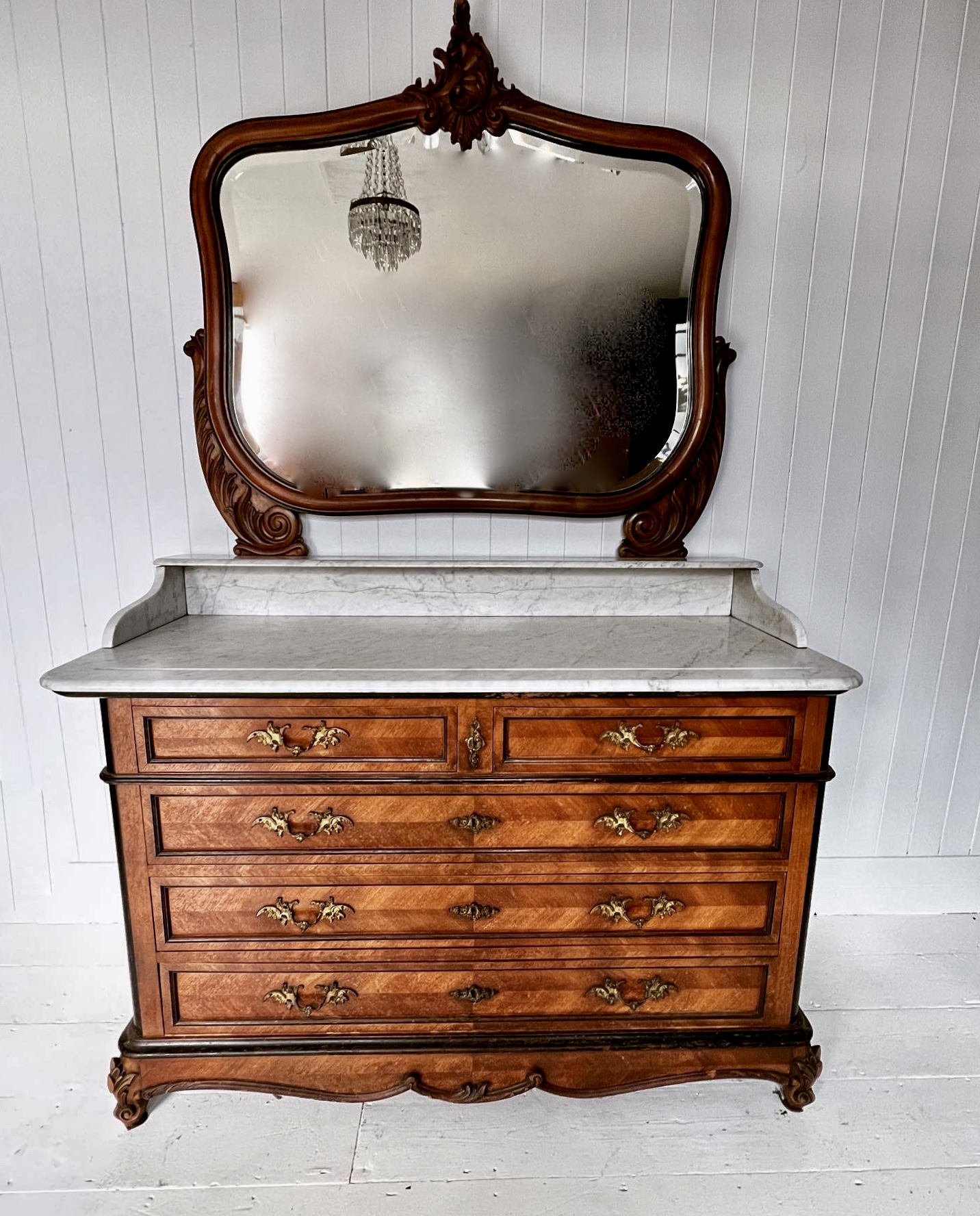 Grand Scale French Walnut & Marble Dressing Chest or Vanity - Image 2
