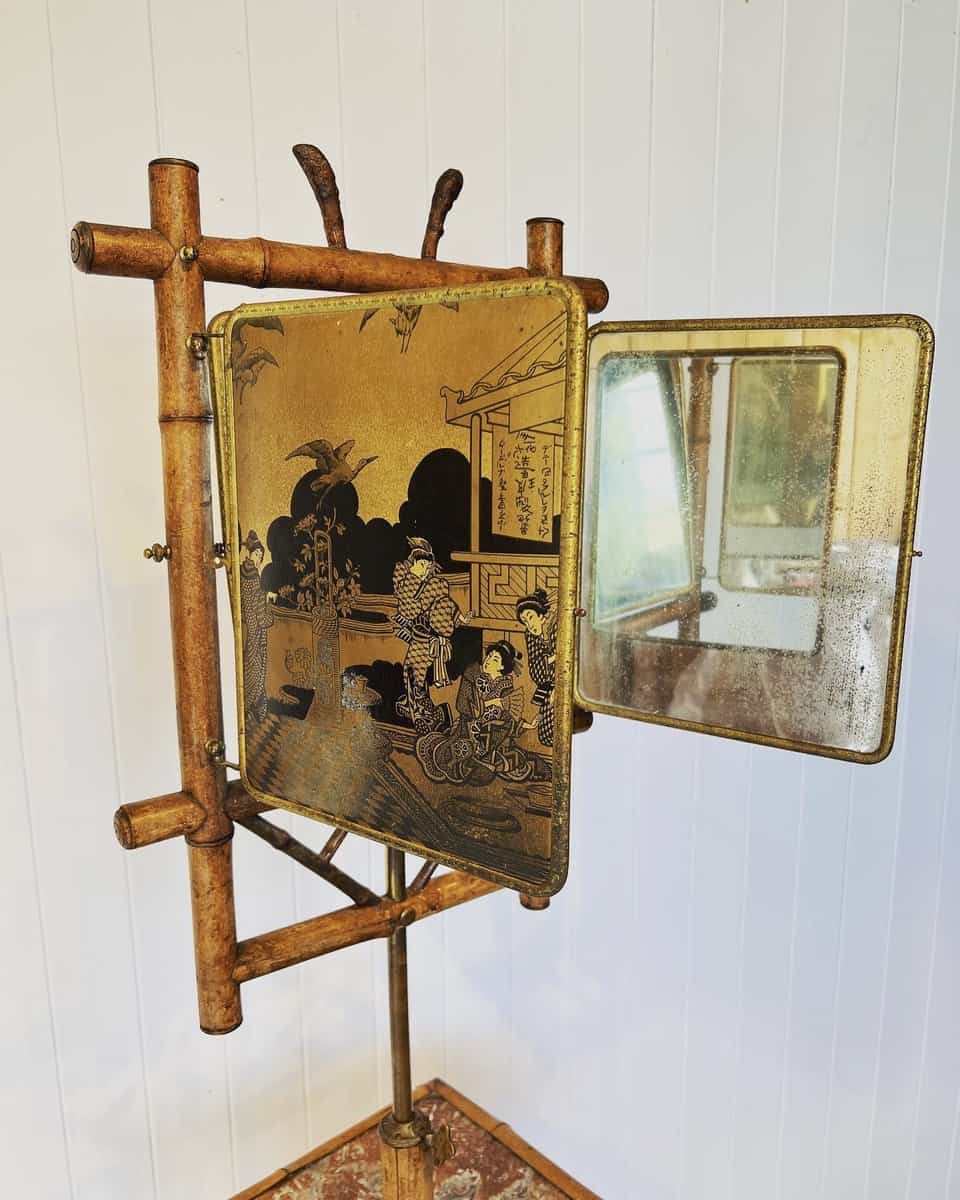 Antique Bamboo & Marble Vanity or Shaving Stand - Image 4