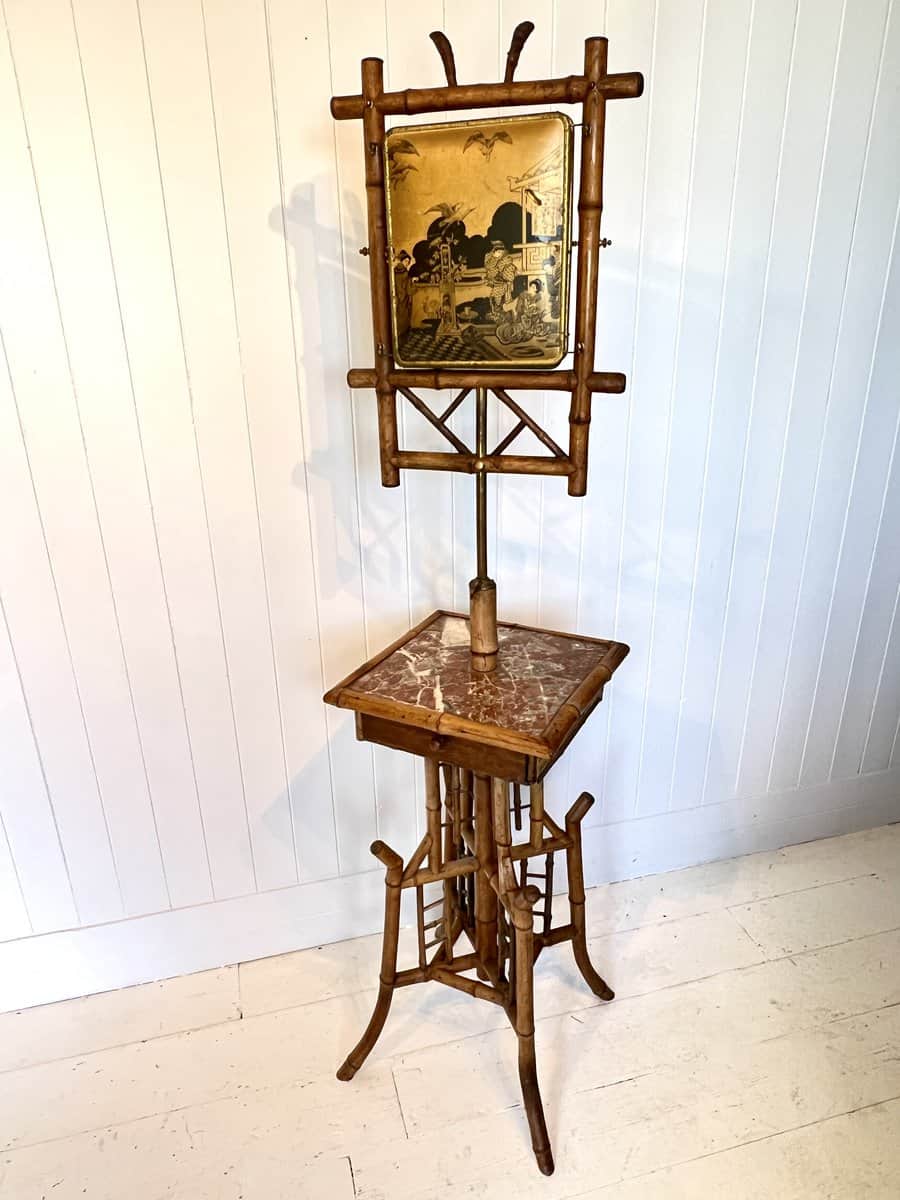 Antique Bamboo & Marble Vanity or Shaving Stand - Image 10