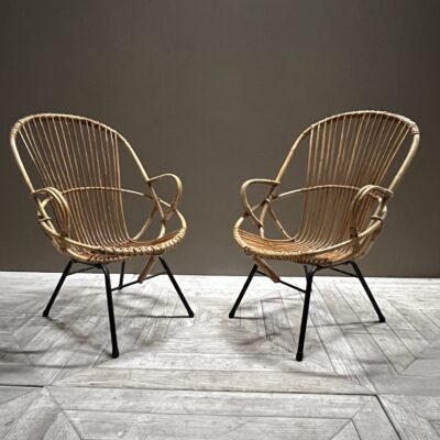 Pair of Vintage Rohe Noordwolde Bamboo Chairs