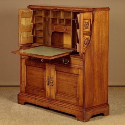 Victorian Light Oak Bureau Cabinet