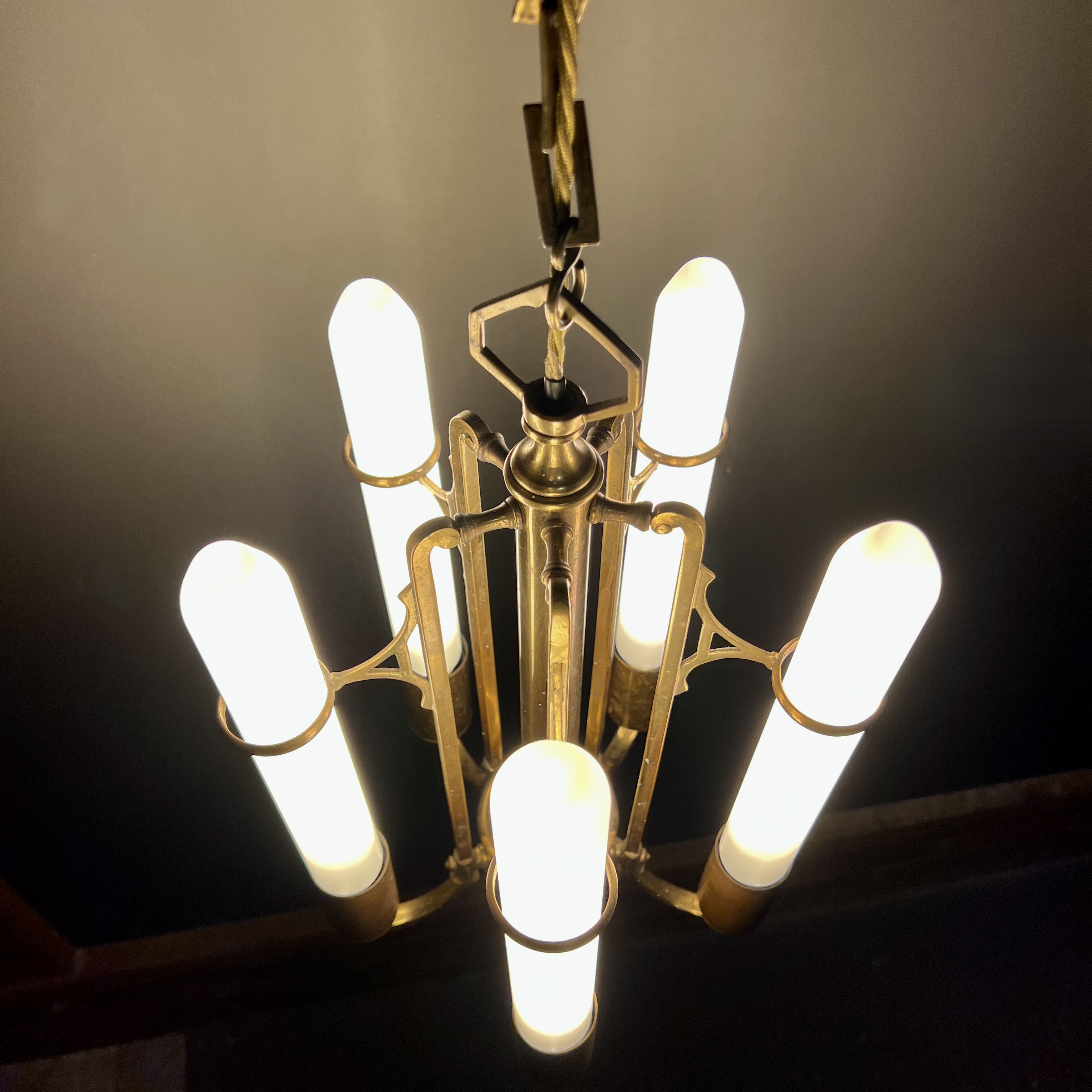Art Deco Brass Five Arm Chandelier - Image 2