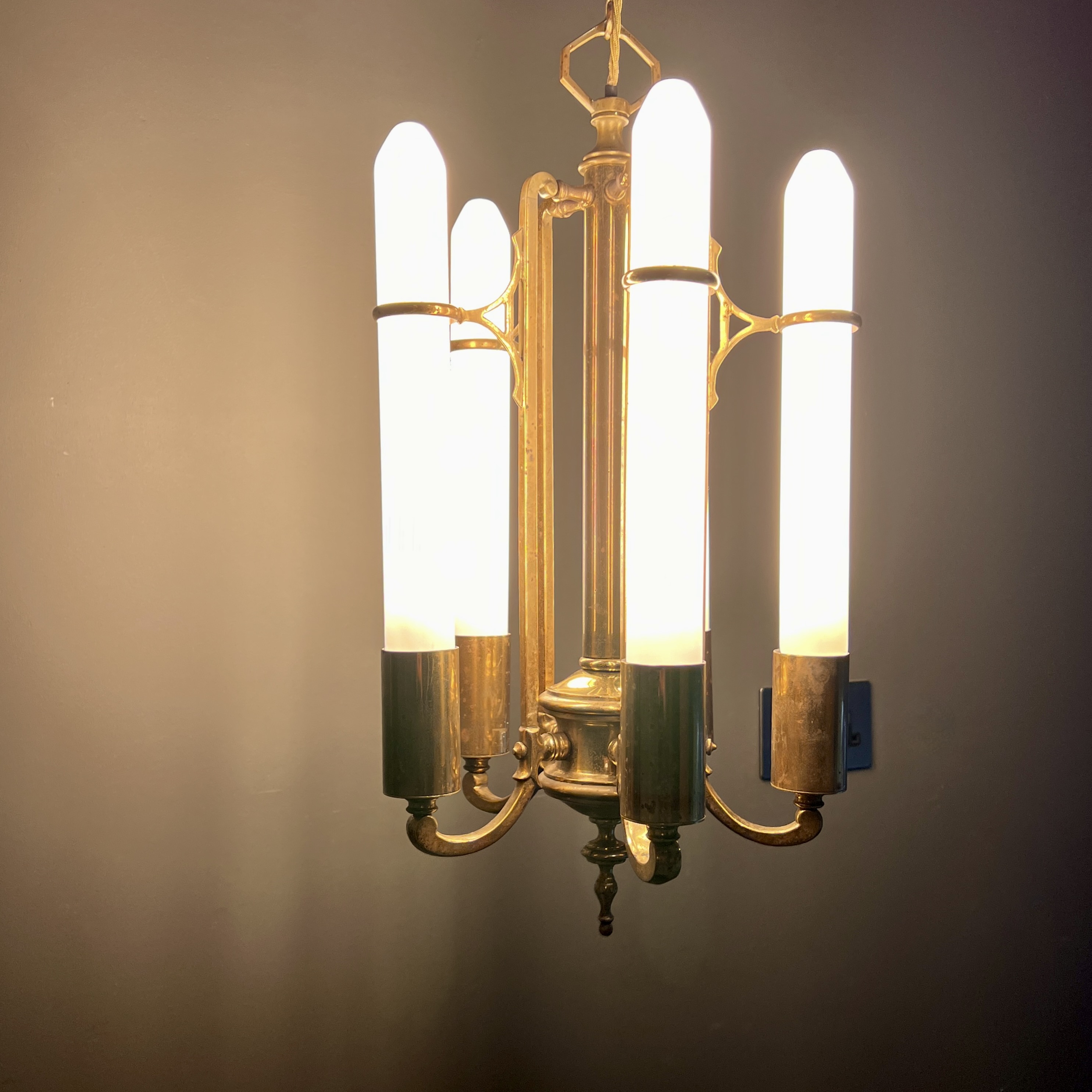 Art Deco Brass Five Arm Chandelier - Image 6