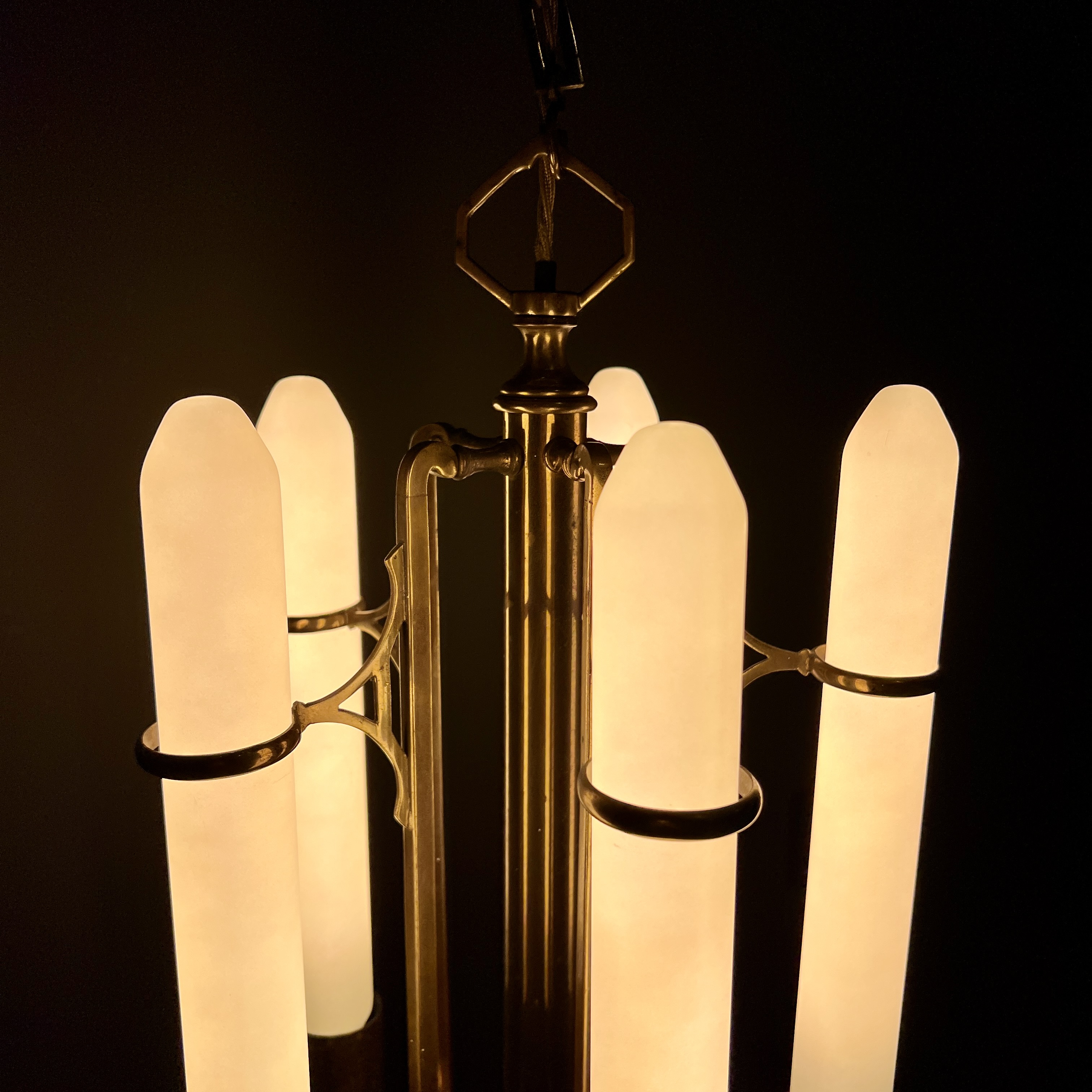 Art Deco Brass Five Arm Chandelier - Image 3