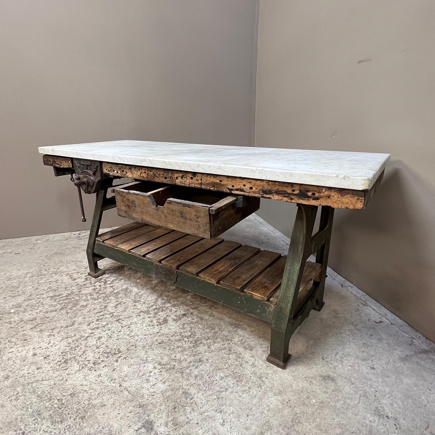 Victorian Iron & Marble Kitchen Prep or Console Table - Image 3
