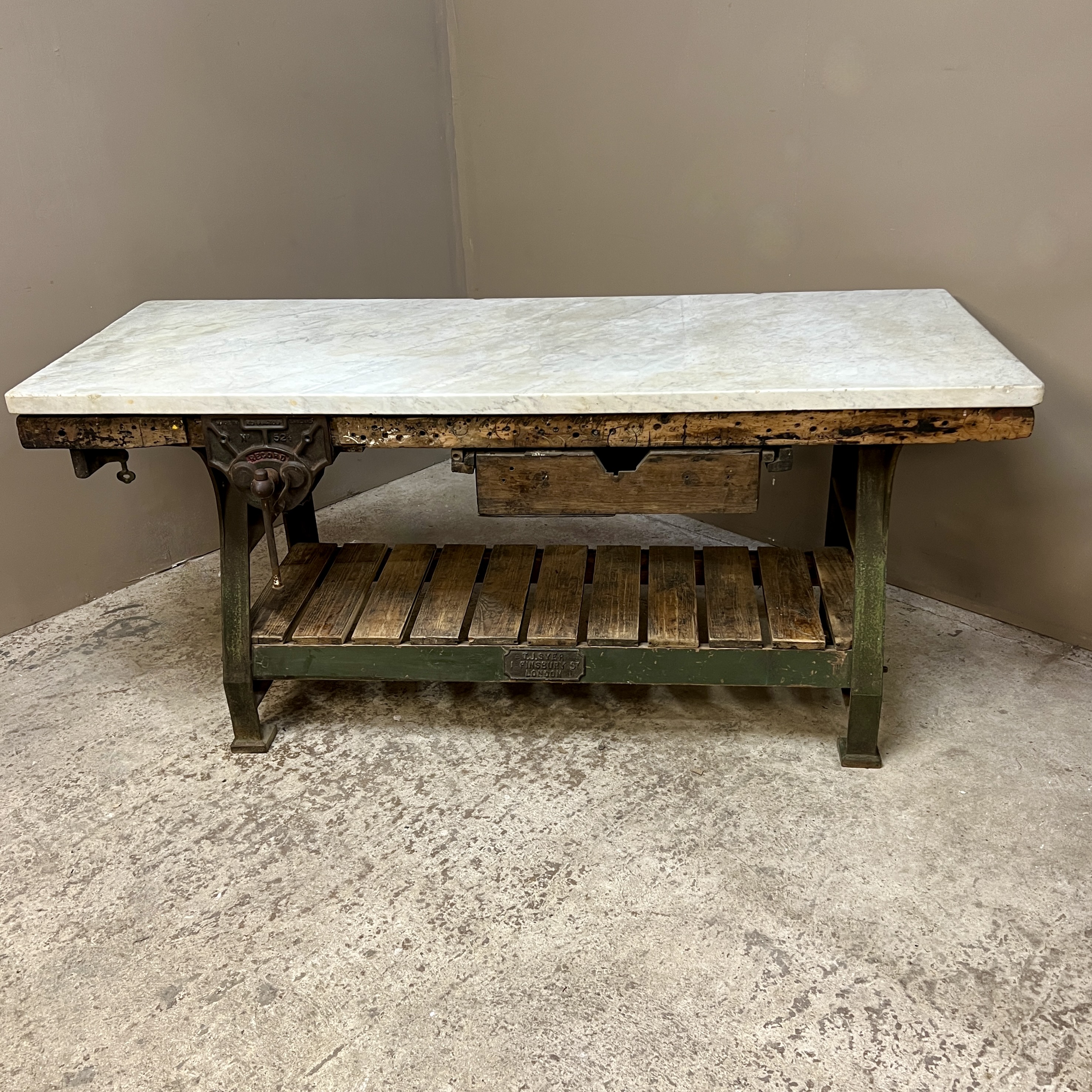 Victorian Iron & Marble Kitchen Prep or Console Table - Image 8