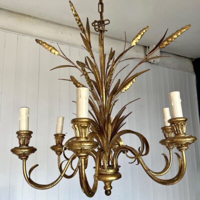 Toleware And Giltwood Wheatsheaf Six Arm Chandelier
