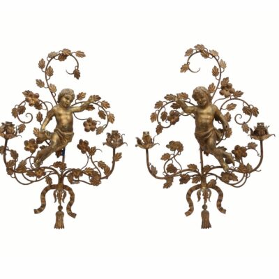 Pair Of Giltwood and Toleware Wall Light Sconces