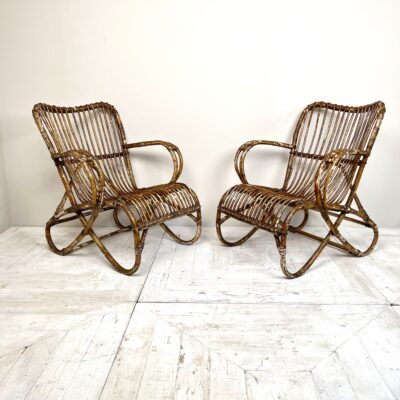 Pair Of French Vintage Bamboo Armchairs