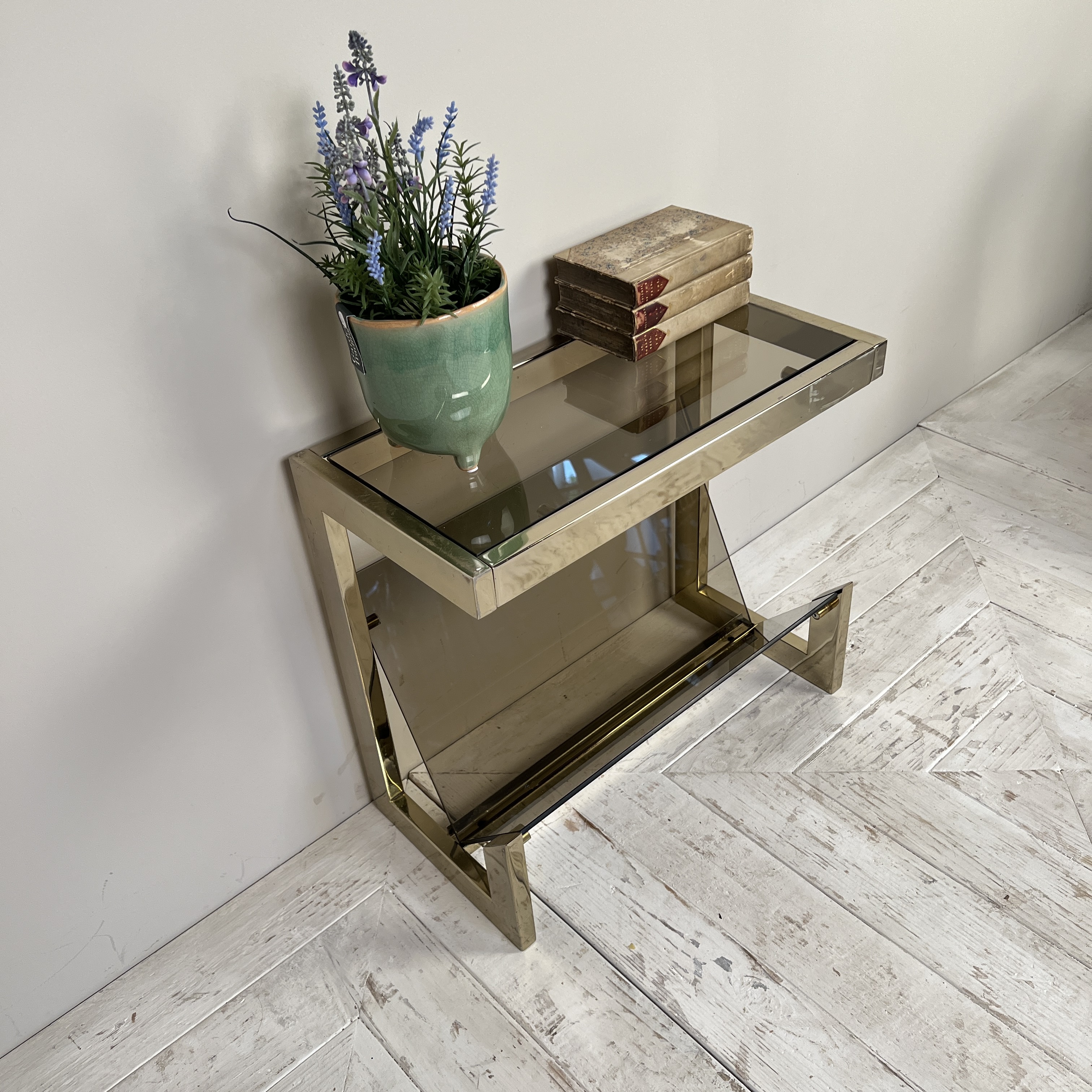 Midcentury Metal And Glass Magazine Rack Table In The Manner Of Belgo Chrom - Image 7