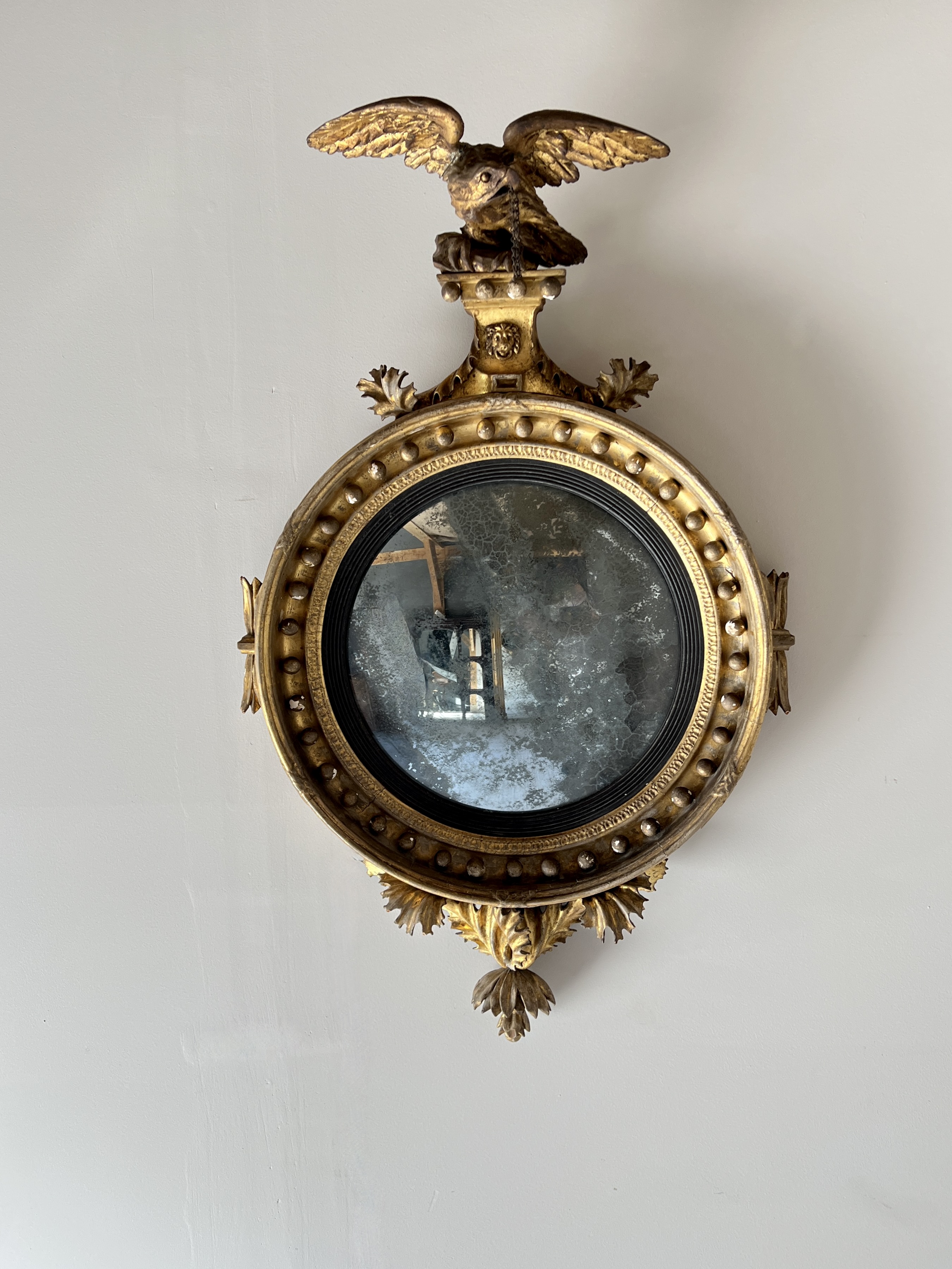 Regency Carved Giltwood Convex Wall Mirror - Image 2
