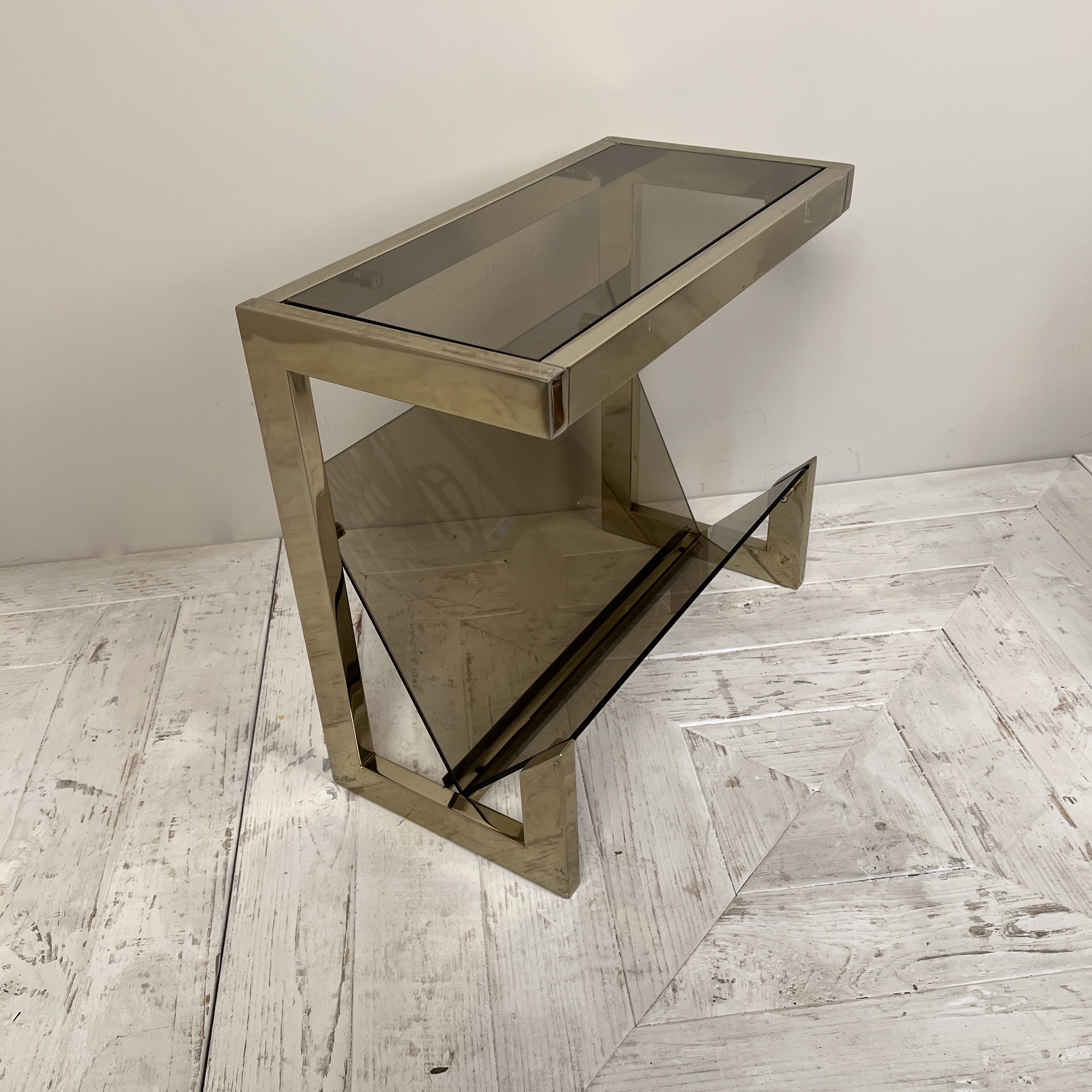 Midcentury Metal And Glass Magazine Rack Table In The Manner Of Belgo Chrom - Image 4