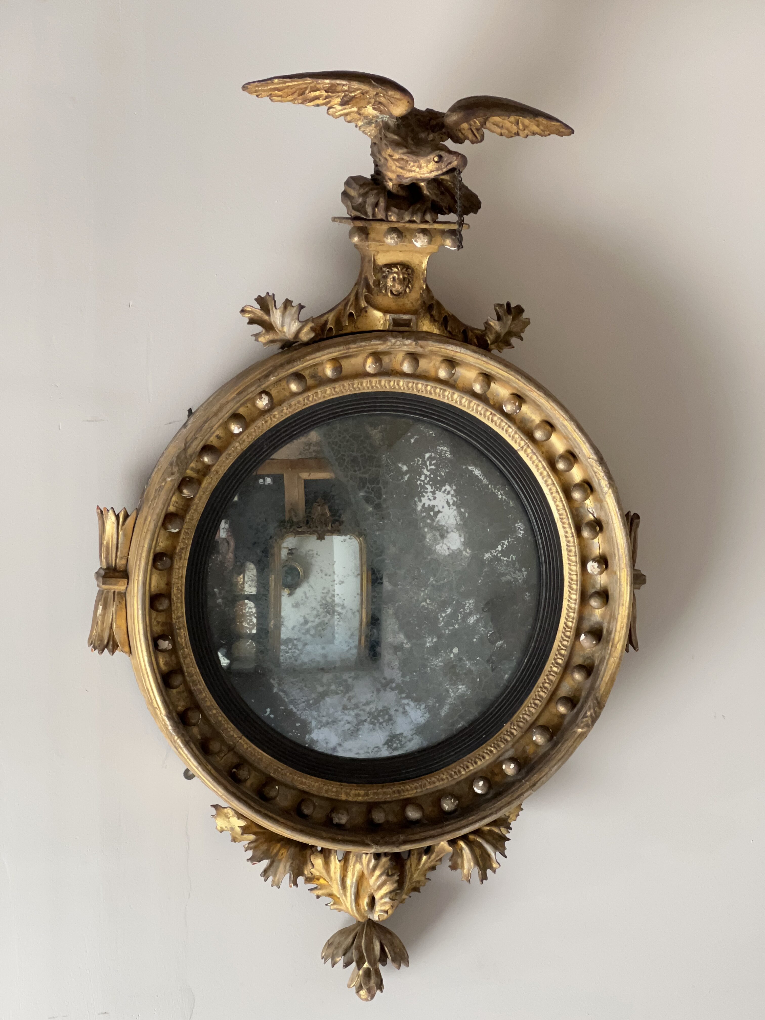 Regency Carved Giltwood Convex Wall Mirror - Image 7