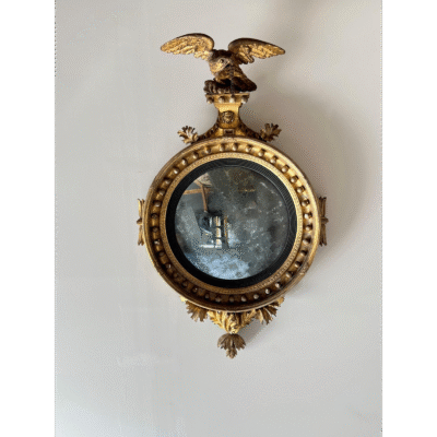 Regency Carved Giltwood Convex Wall Mirror