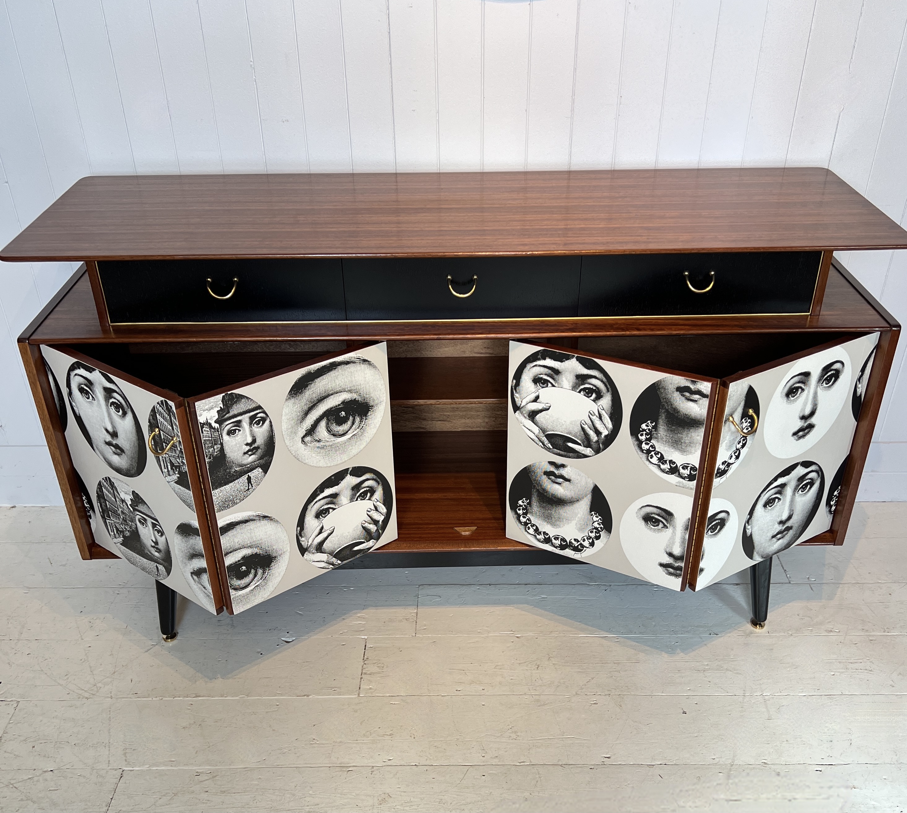 Teak Midcentury Sideboard by Gomme With Fornasetti Decoupage - Image 3