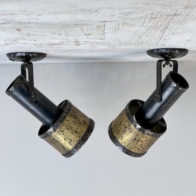 Pair Of French Brutalist Hand Crafted Spotlights